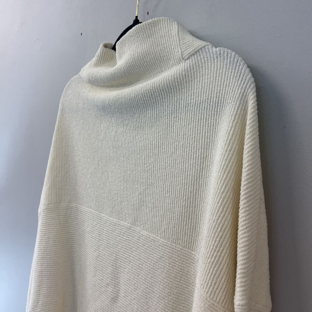 Free People Cream Ribbed Long Sleeve Mock Neck Sweater Small