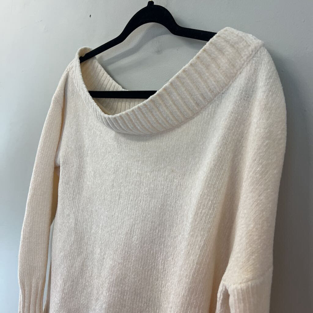 Three Dots Cream Soft Long Sleeve Off Shoulder Sweater Medium