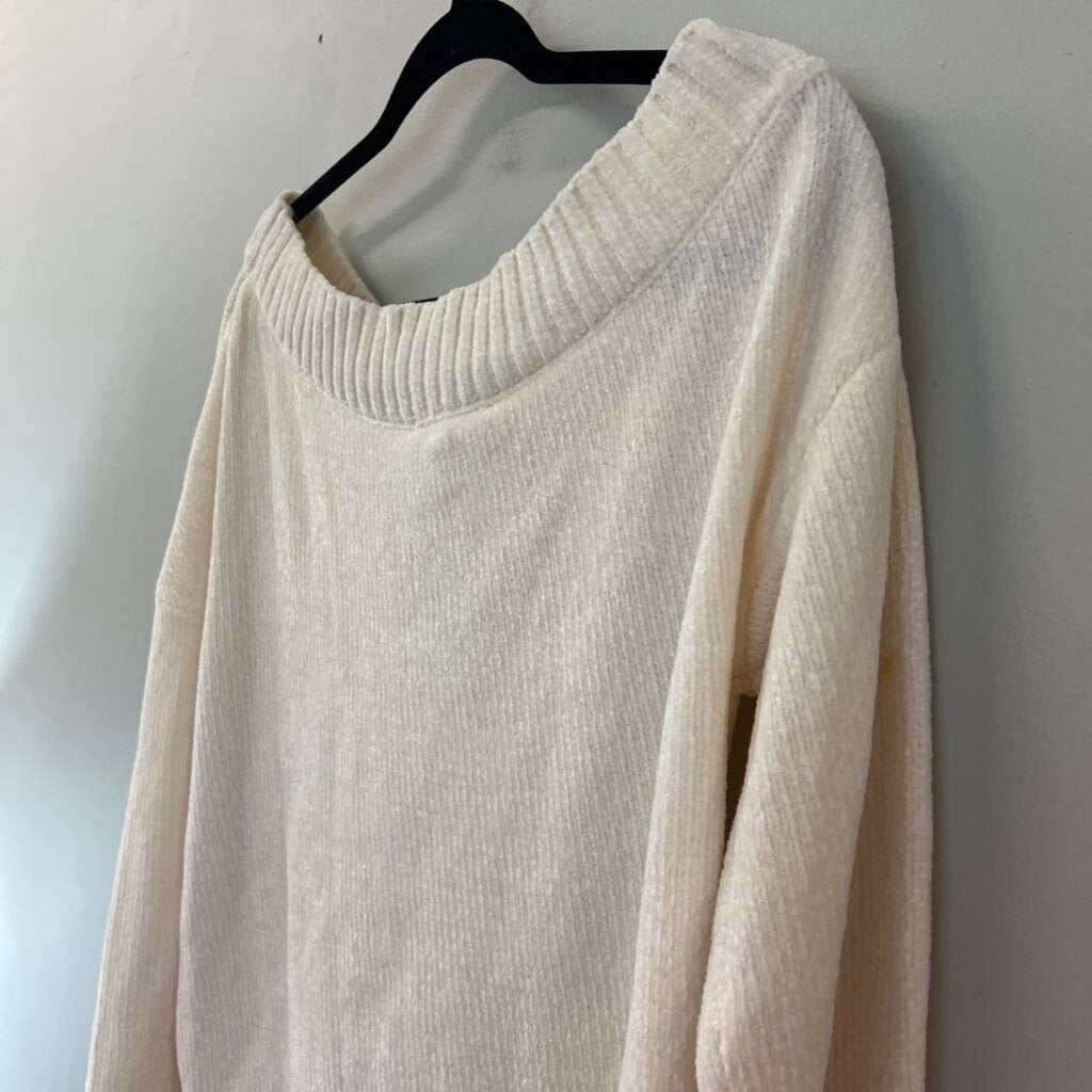 Three Dots Cream Soft Long Sleeve Off Shoulder Sweater Medium