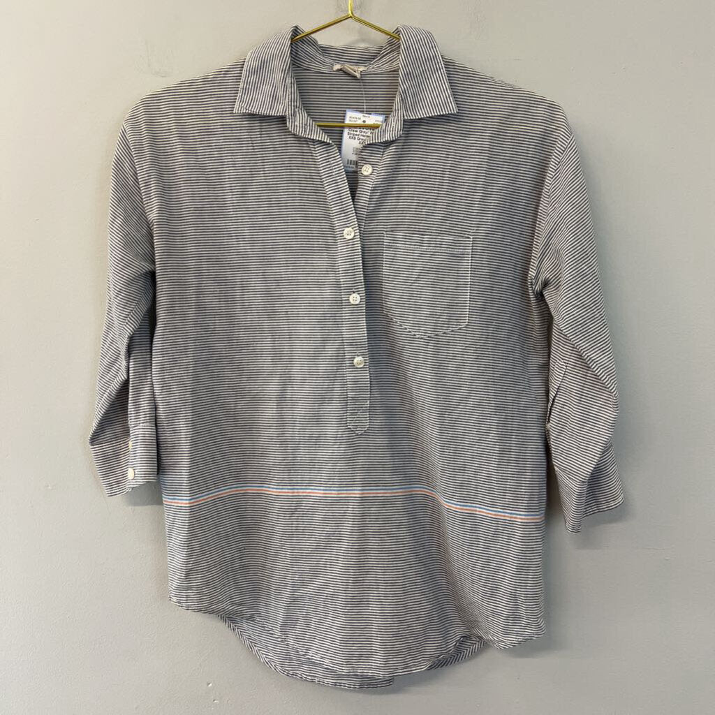 J Crew Grey/ White Striped Henley Top XXS