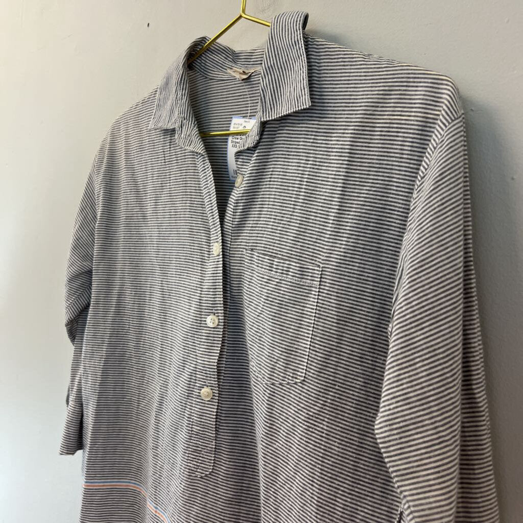 J Crew Grey/ White Striped Henley Top XXS