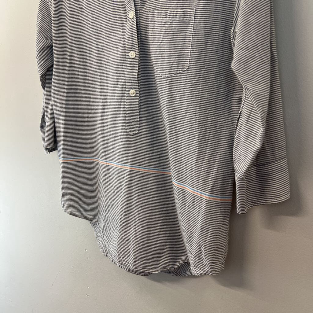 J Crew Grey/ White Striped Henley Top XXS