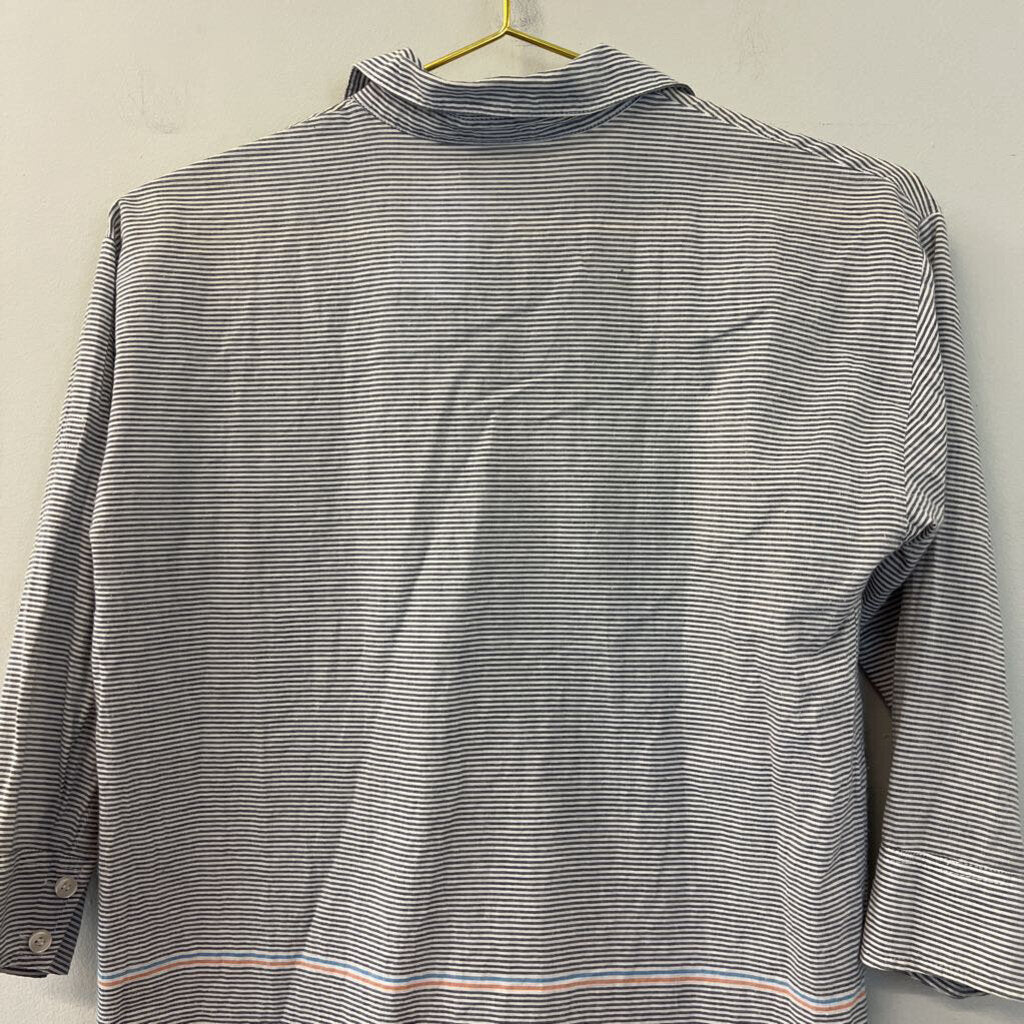J Crew Grey/ White Striped Henley Top XXS