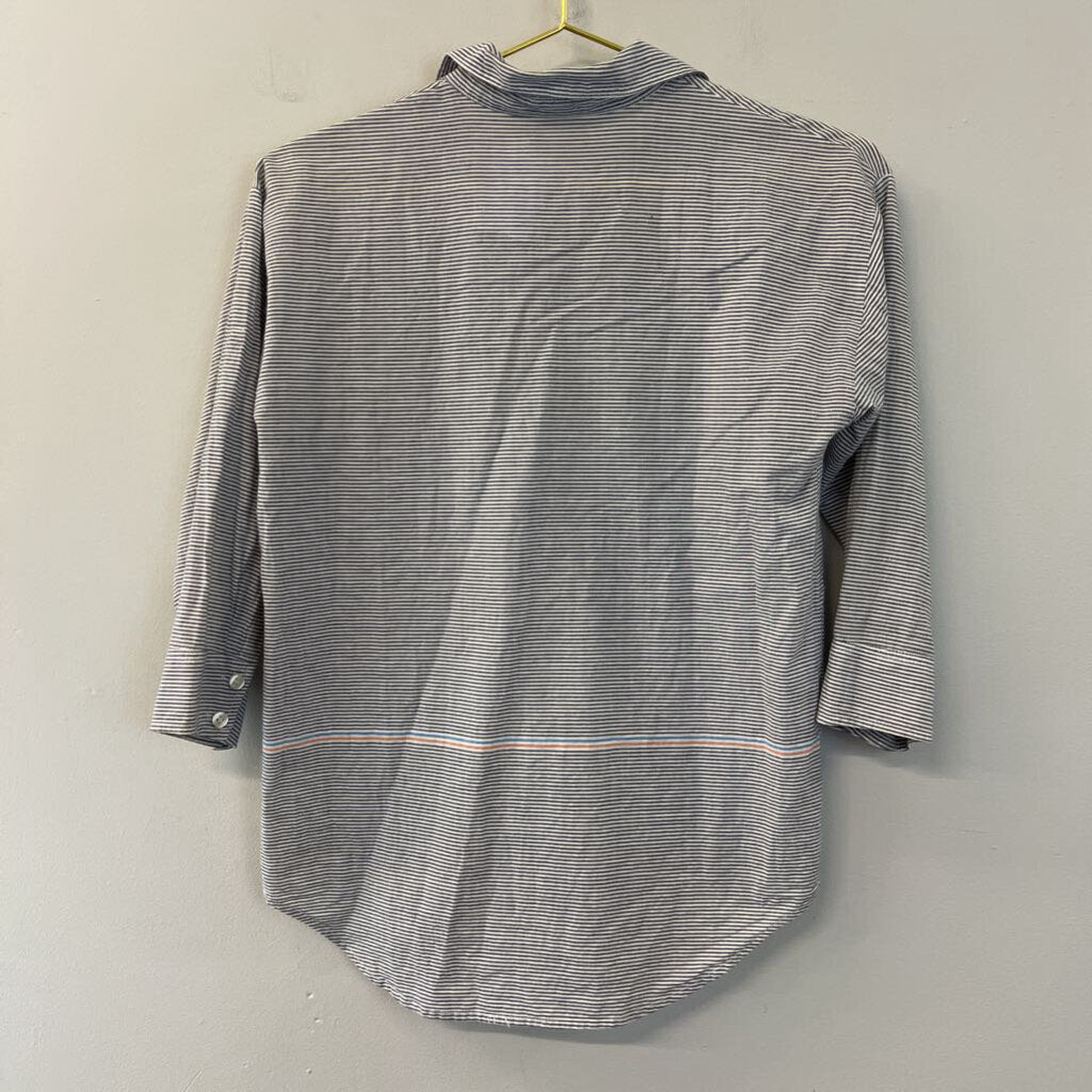 J Crew Grey/ White Striped Henley Top XXS