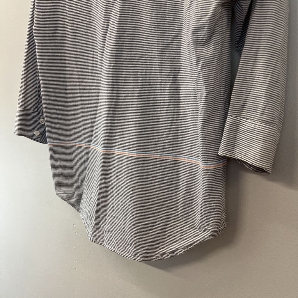 J Crew Grey/ White Striped Henley Top XXS