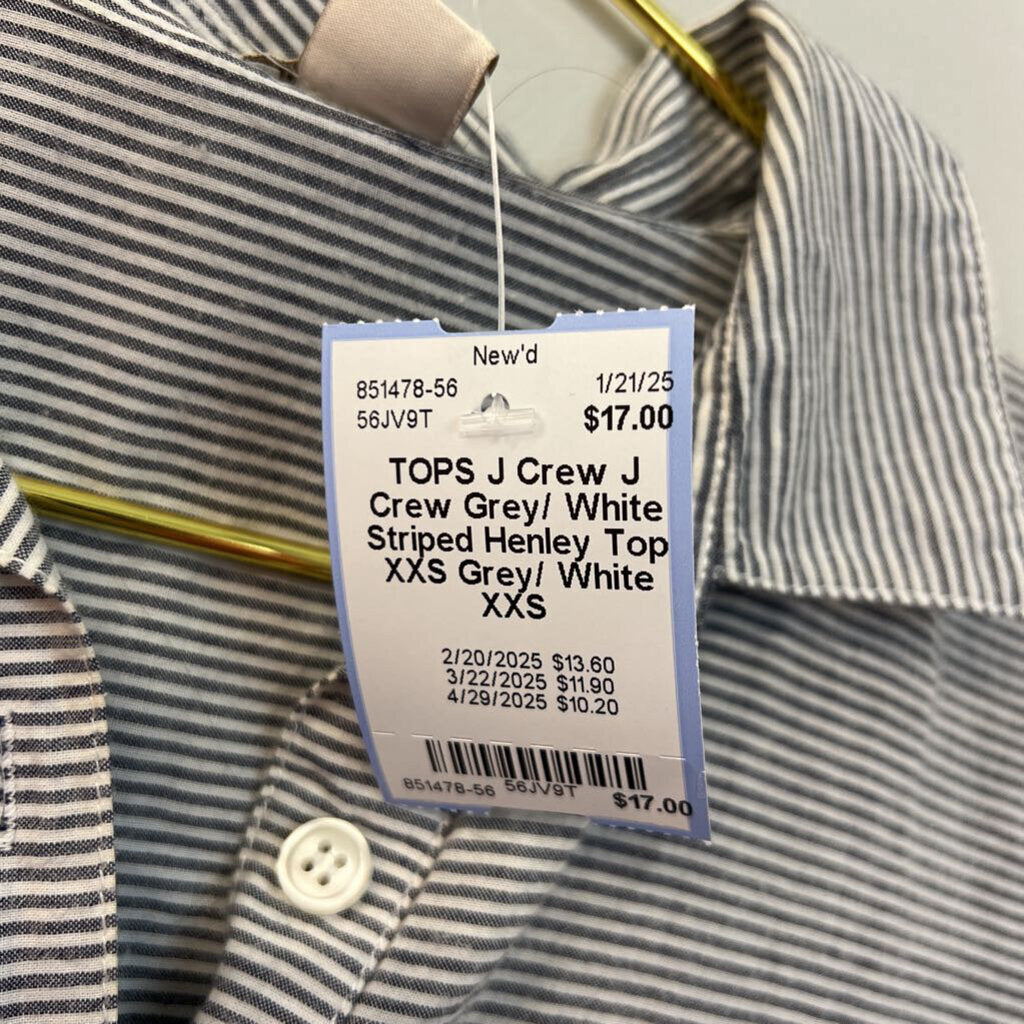 J Crew Grey/ White Striped Henley Top XXS