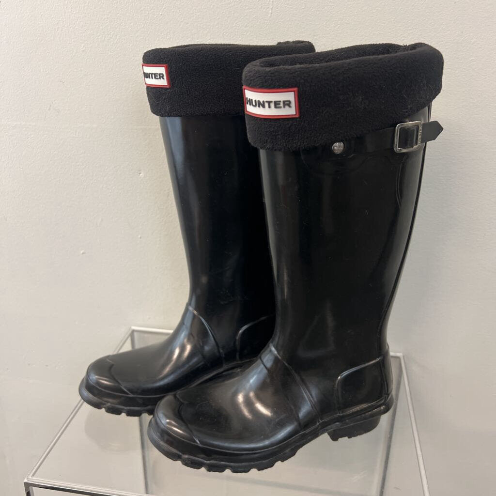 Hunter Black Original Tall Glossy Boots With Fleece Insert 5.5