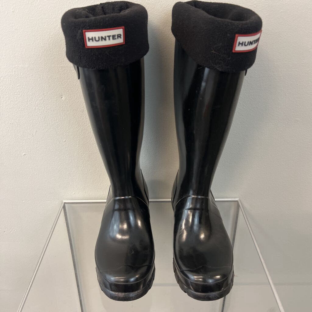 Hunter Black Original Tall Glossy Boots With Fleece Insert 5.5