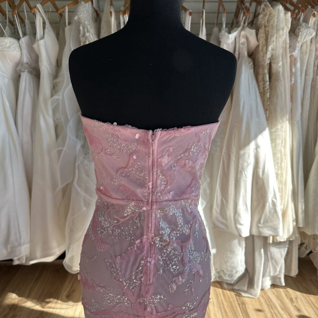 Light Pink Beaded/ Sequin Strapless Long Formal Dress Medium