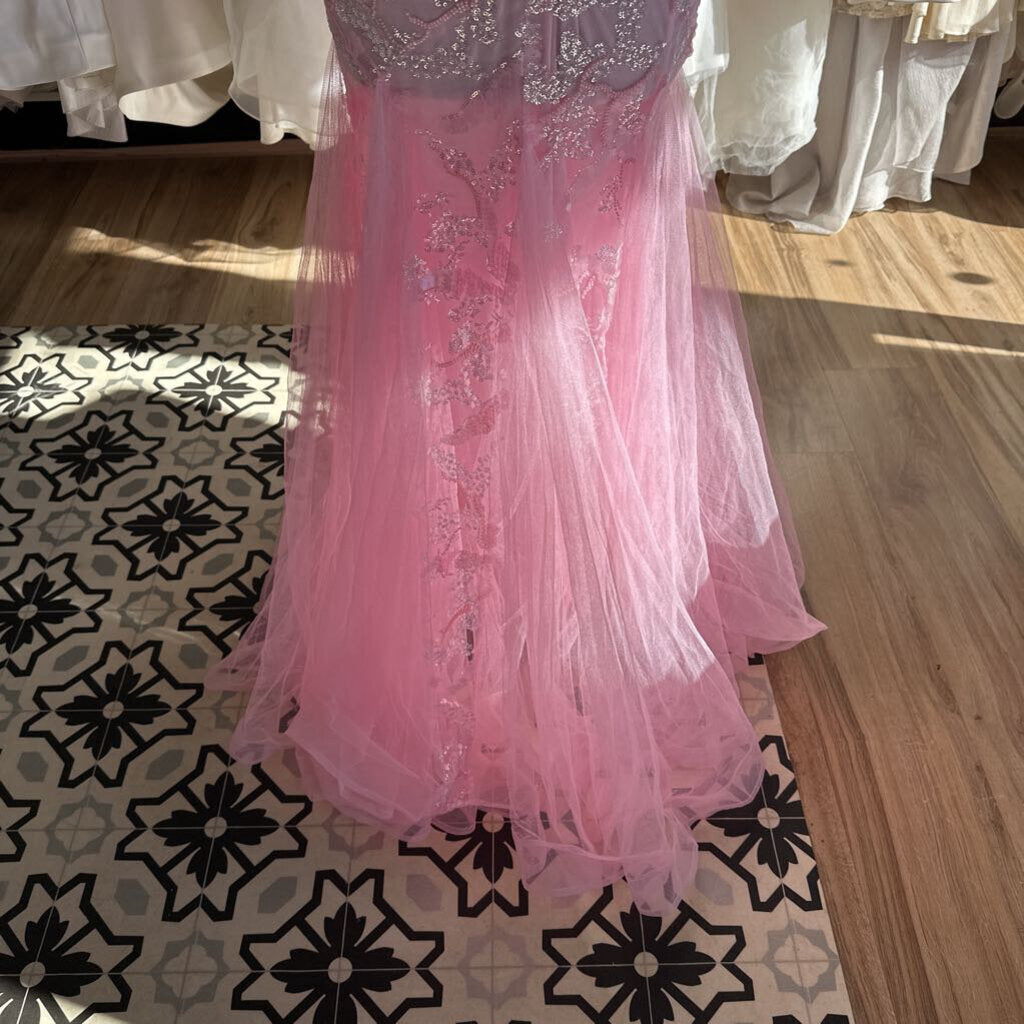 Light Pink Beaded/ Sequin Strapless Long Formal Dress Medium