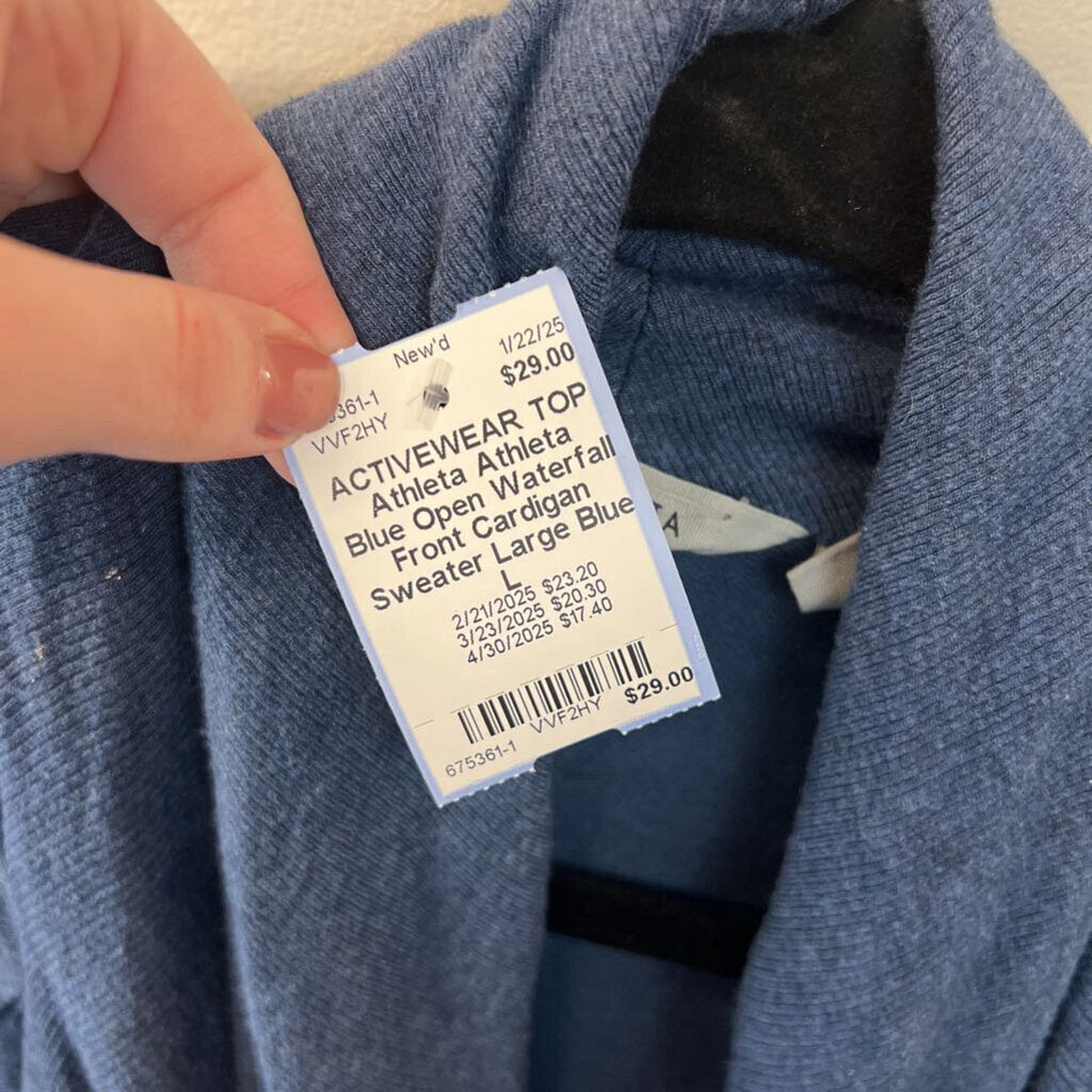 Athleta Blue Open Waterfall Front Cardigan Sweater Large