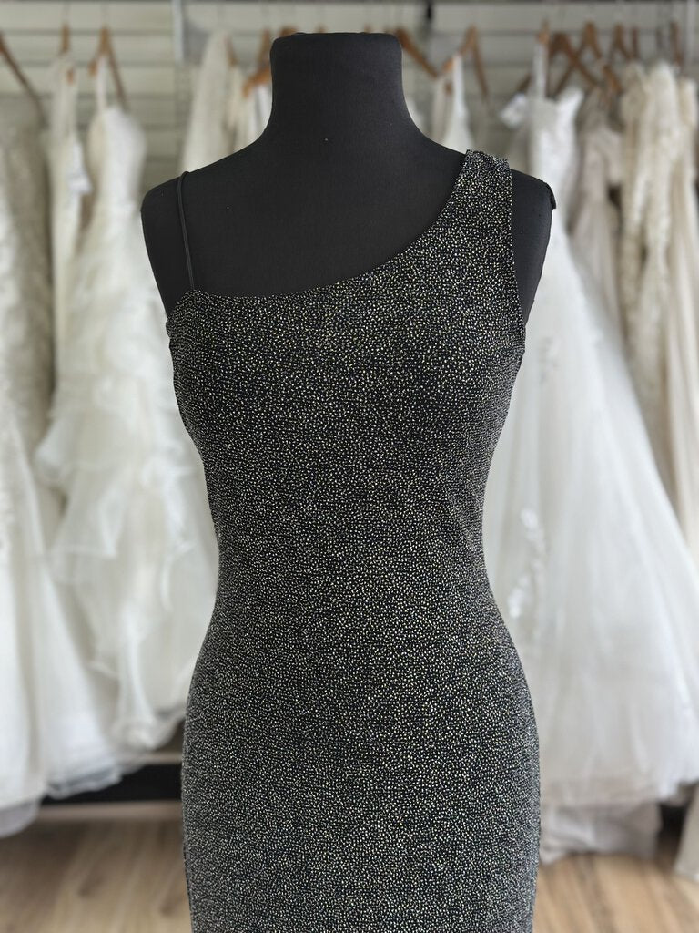 Y2K City Triangles One Shoulder Glitter Long Formal Dress Medium
