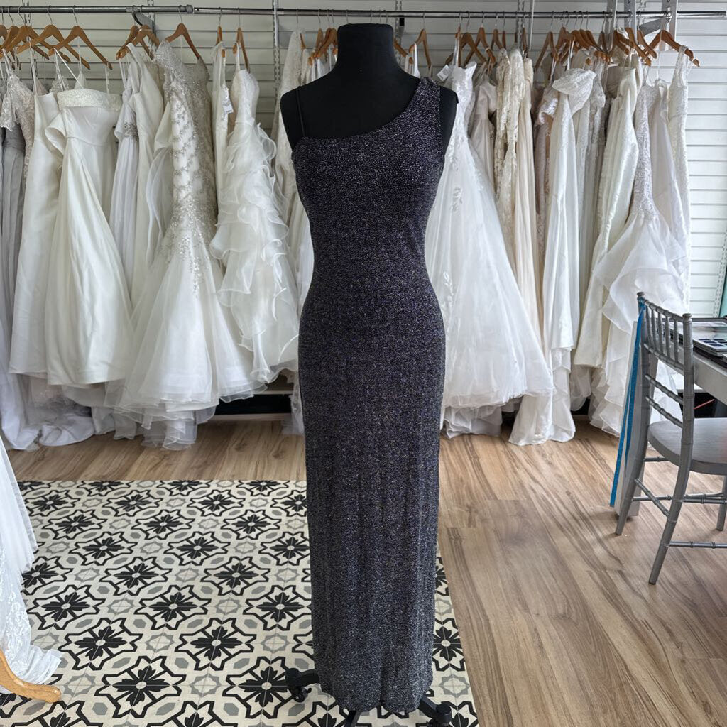 Y2K City Triangles One Shoulder Glitter Long Formal Dress Medium
