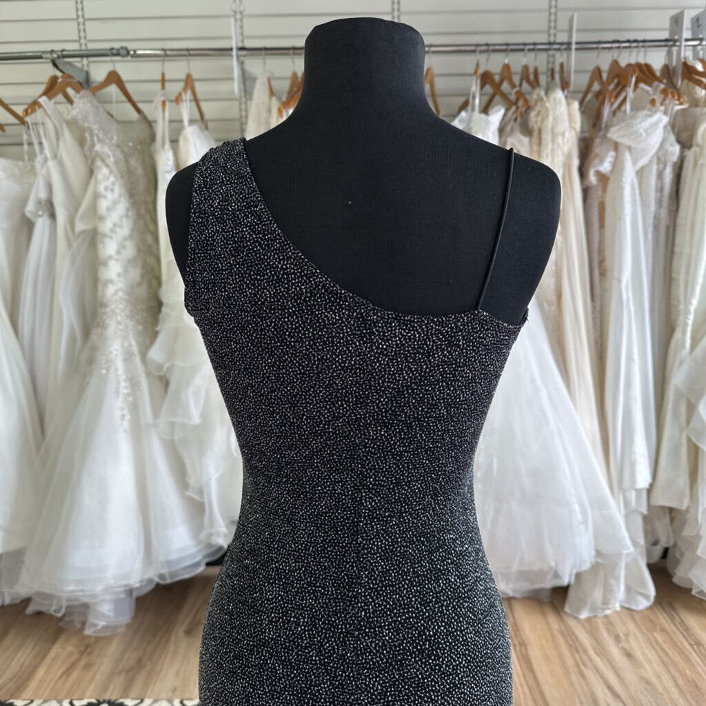 Y2K City Triangles One Shoulder Glitter Long Formal Dress Medium