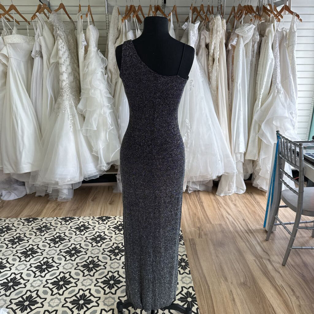 Y2K City Triangles One Shoulder Glitter Long Formal Dress Medium