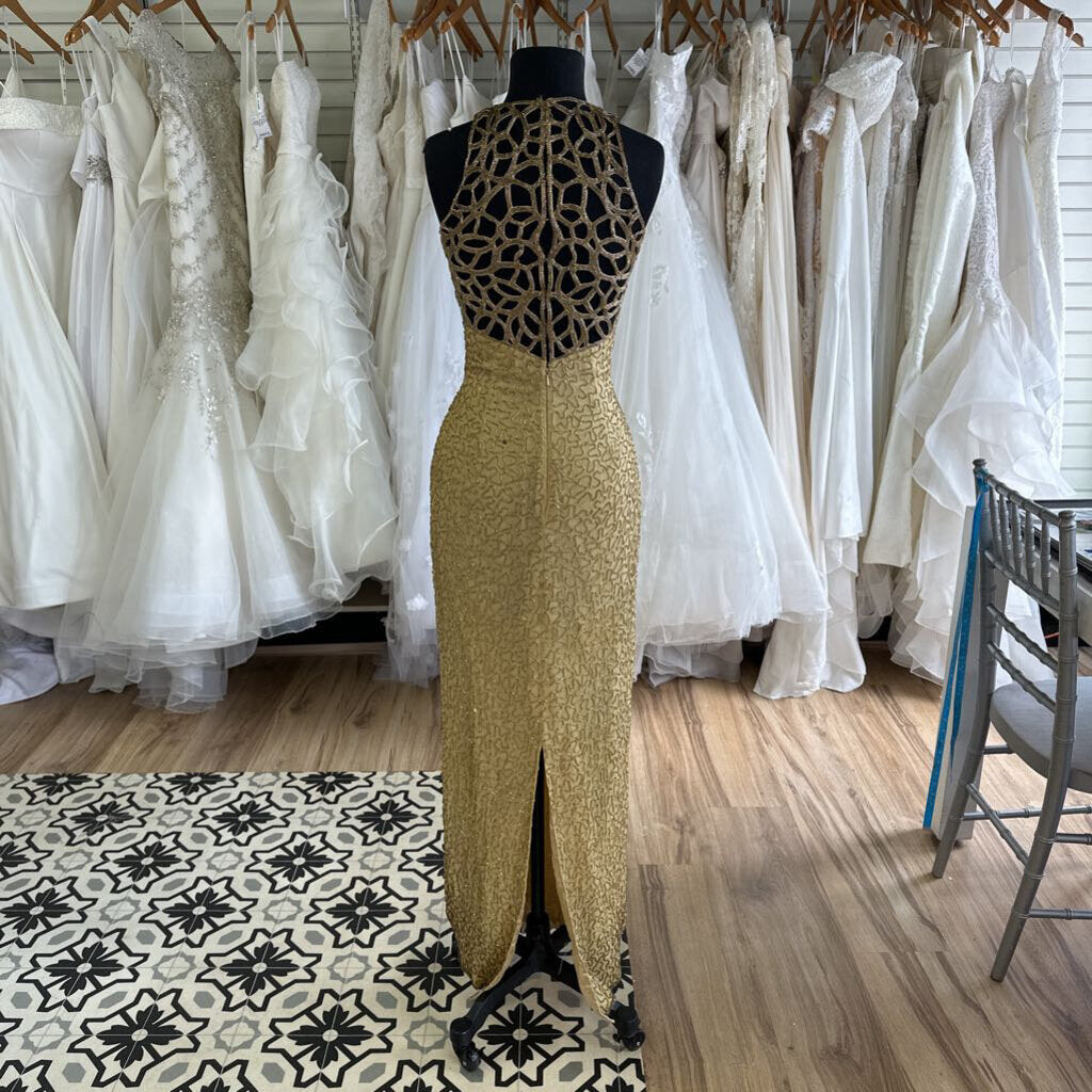 Vintage Scala Gold Beaded Long Formal Dress Medium