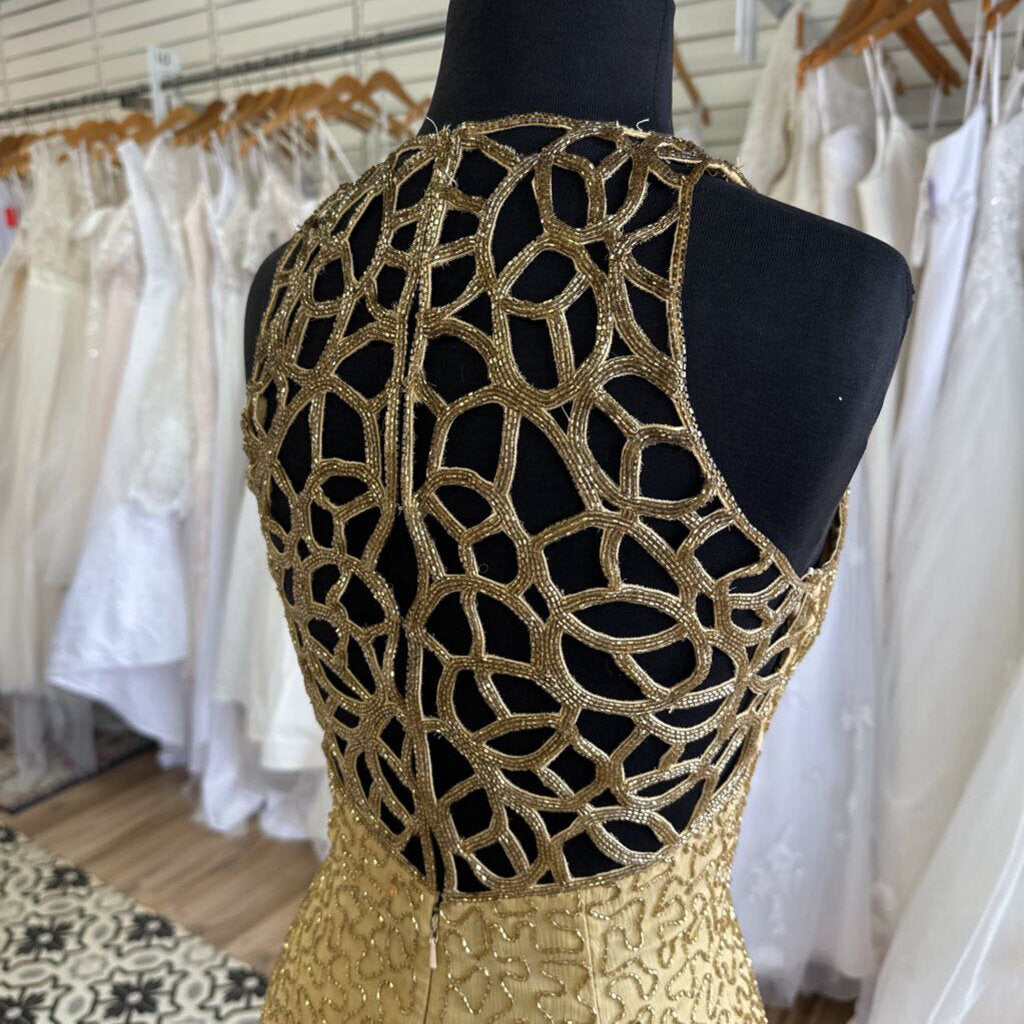 Vintage Scala Gold Beaded Long Formal Dress Medium