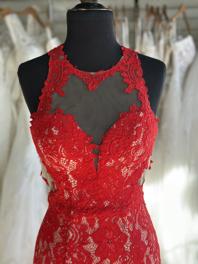 Val Stefani High Neck Lace Fitted Formal Dress 2