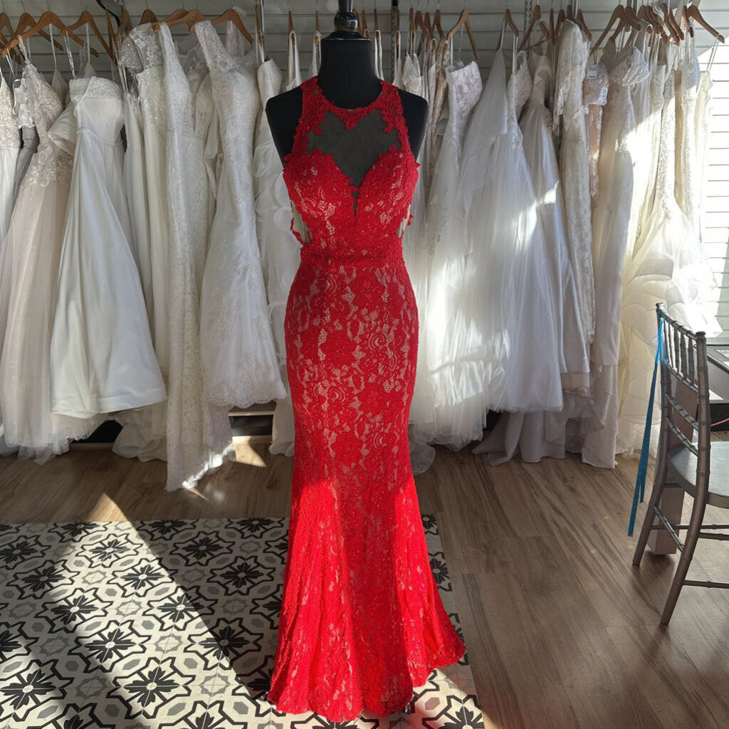 Val Stefani High Neck Lace Fitted Formal Dress 2