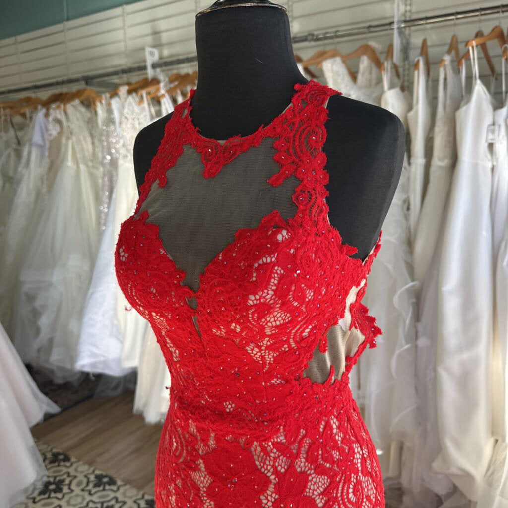 Val Stefani High Neck Lace Fitted Formal Dress 2