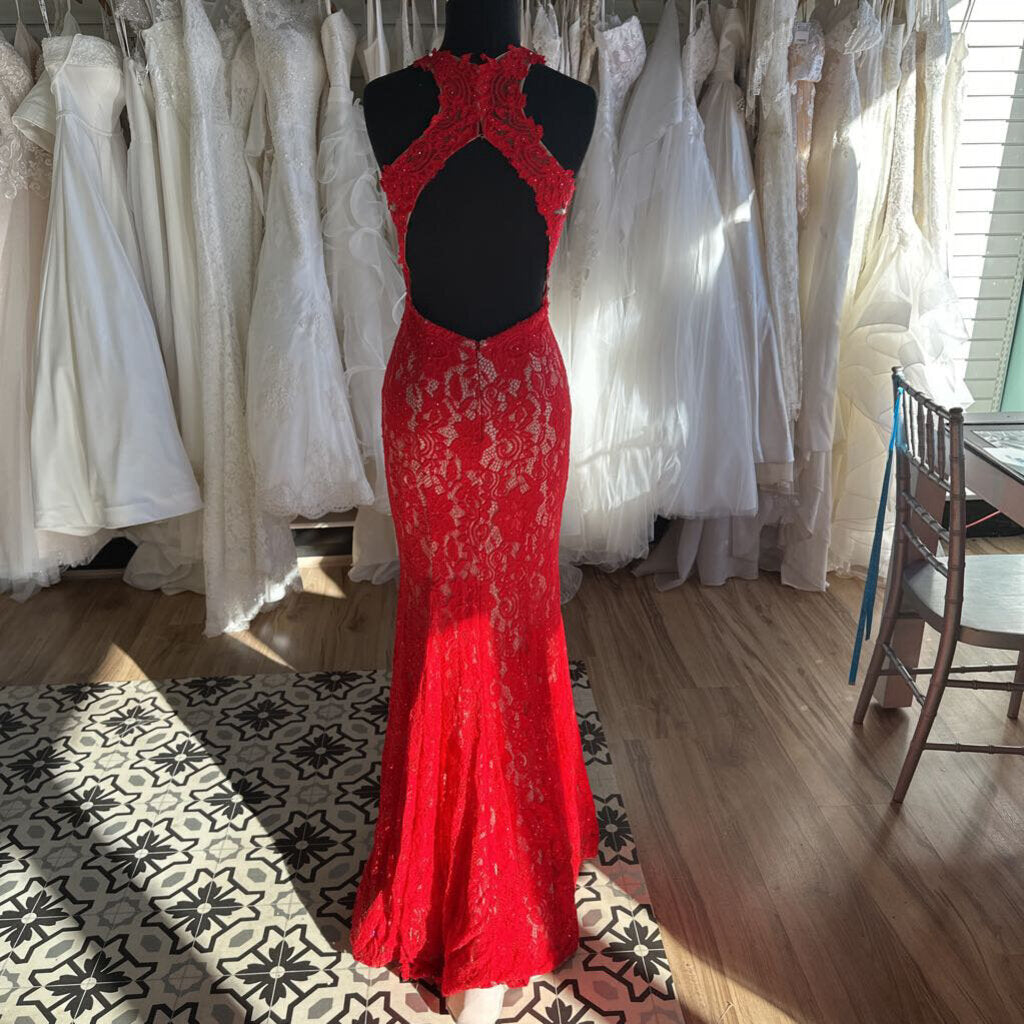 Val Stefani High Neck Lace Fitted Formal Dress 2