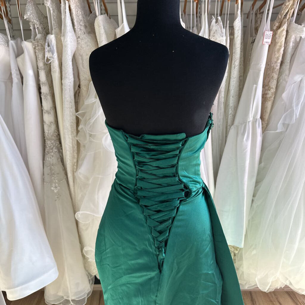 Satin Asymmetrical Beaded Long Formal Dress Small