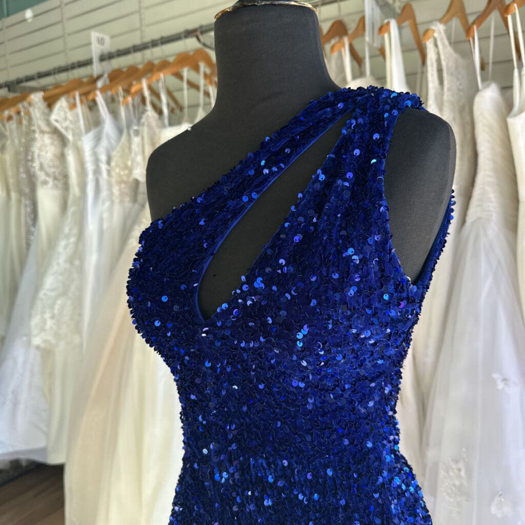 One Shoulder Sequin Slit Long Formal Extra Small