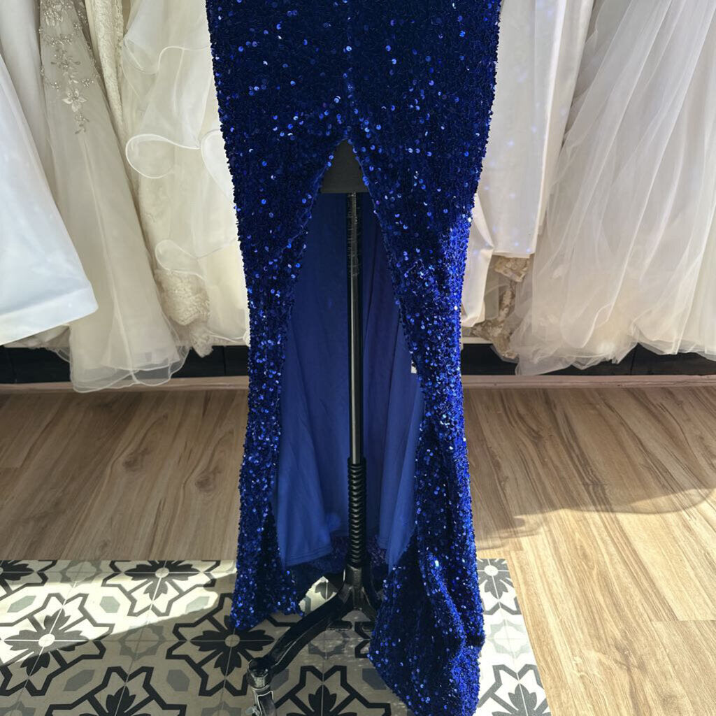 One Shoulder Sequin Slit Long Formal Extra Small