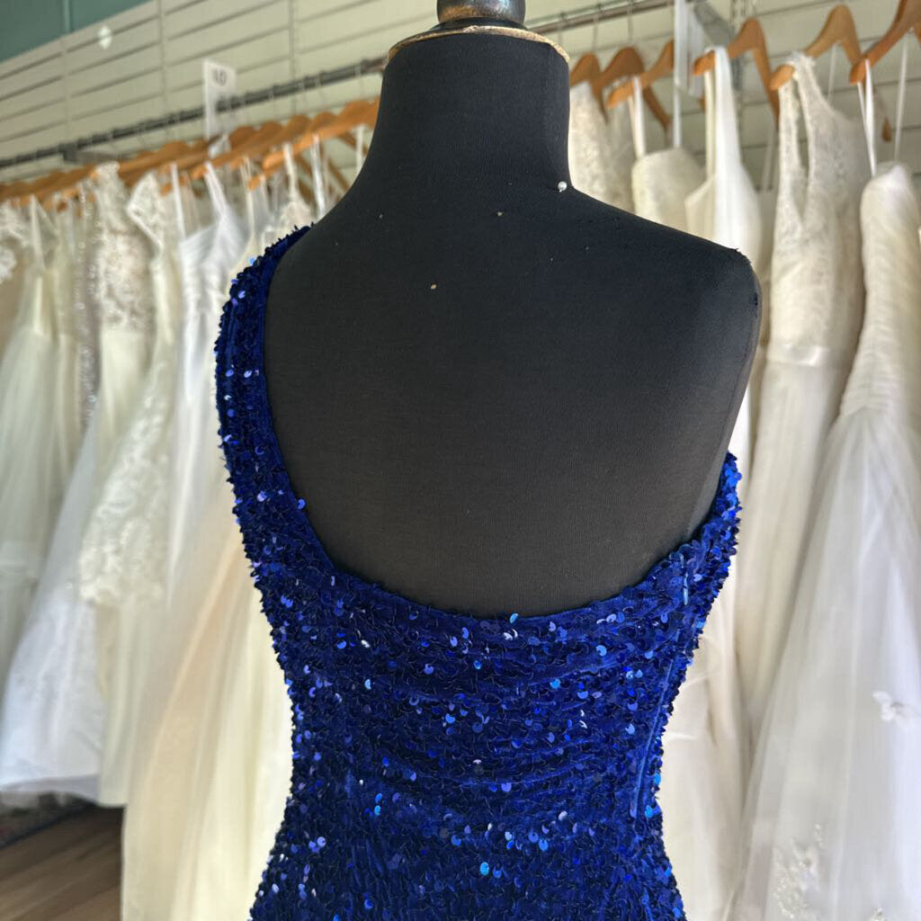 One Shoulder Sequin Slit Long Formal Extra Small