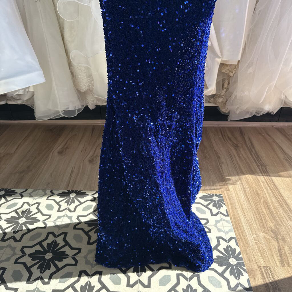One Shoulder Sequin Slit Long Formal Extra Small
