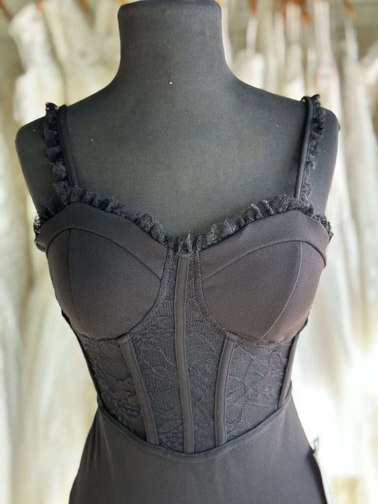 Emerald Sundae Black Lace Corset Top Fitted Long Formal Dress Small
