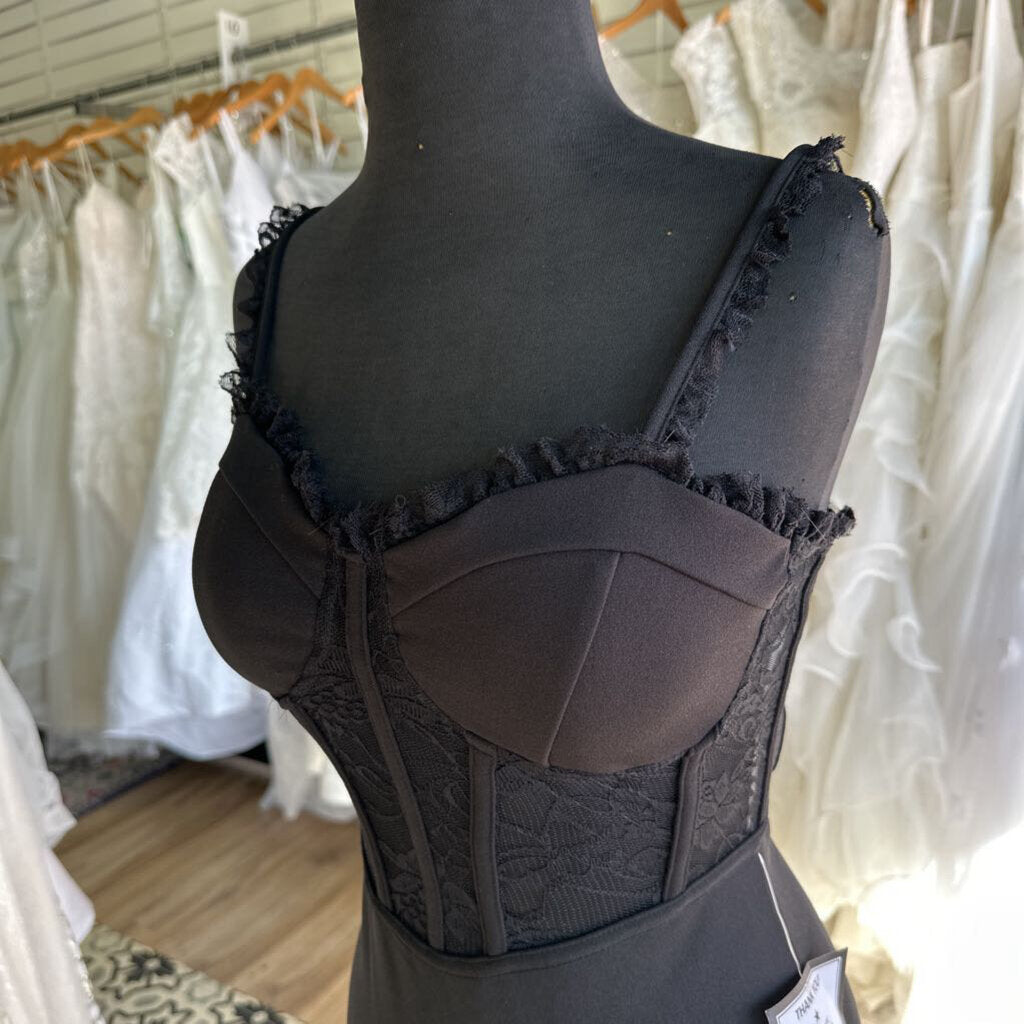 Emerald Sundae Black Lace Corset Top Fitted Long Formal Dress Small