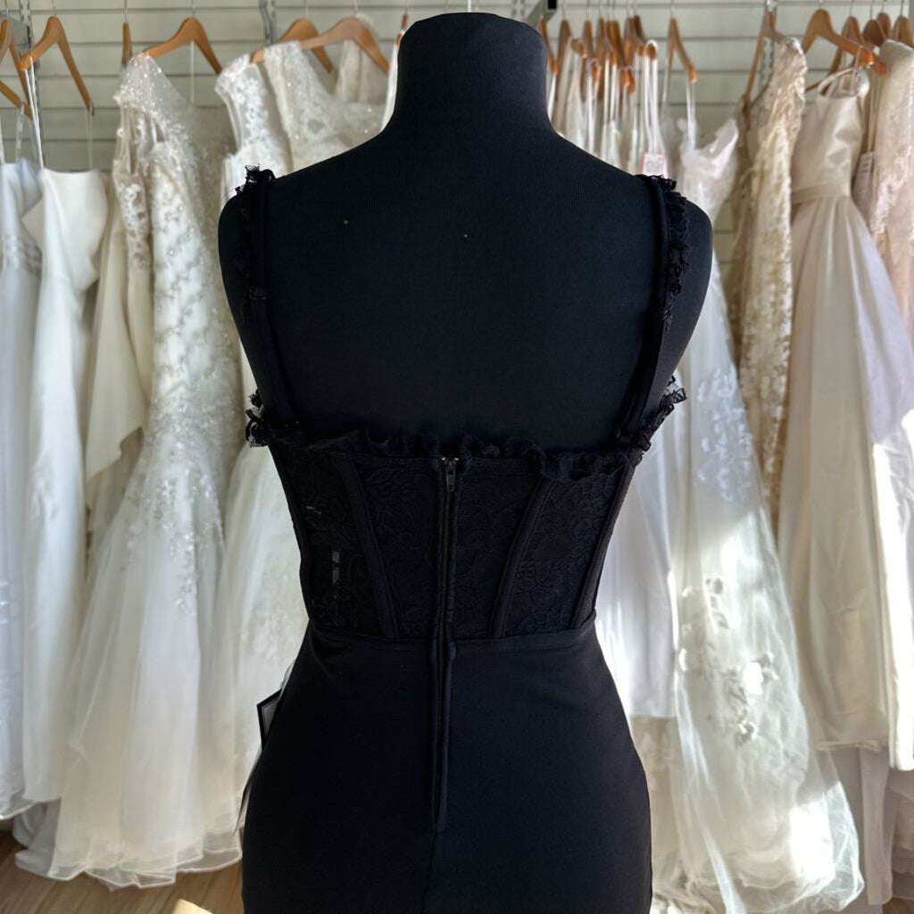Emerald Sundae Black Lace Corset Top Fitted Long Formal Dress Small