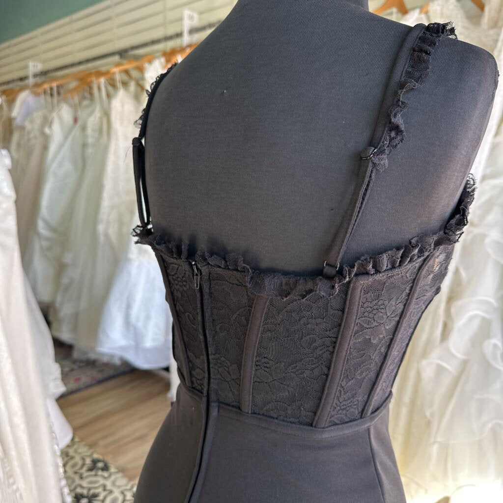 Emerald Sundae Black Lace Corset Top Fitted Long Formal Dress Small