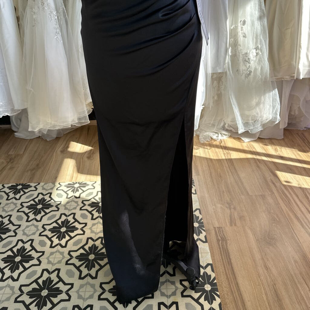 Blondie Nites Black Silky Corset Top Long Formal Dress 1