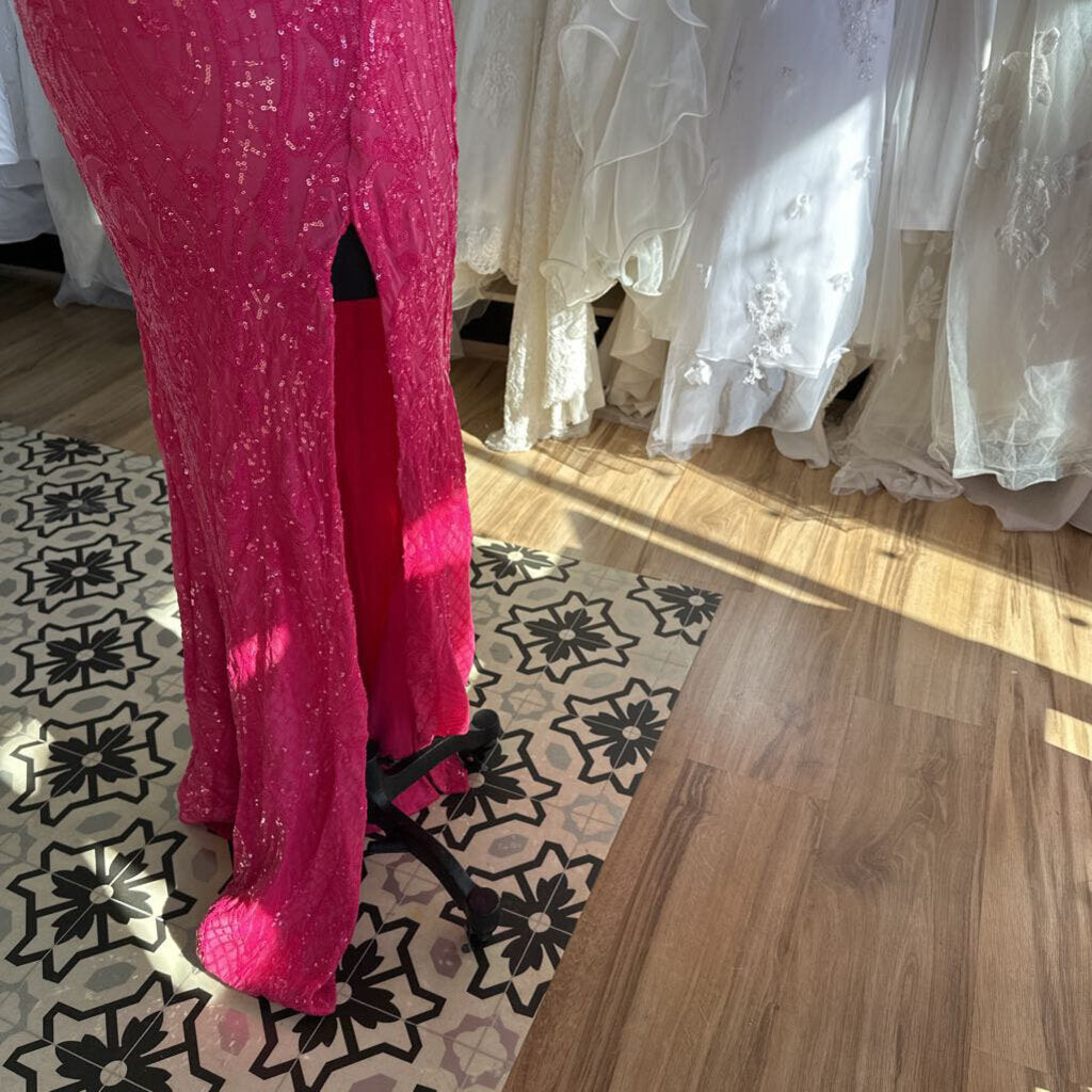 Windsor Pink Sequin Lace Up Back Long Formal Dress Small