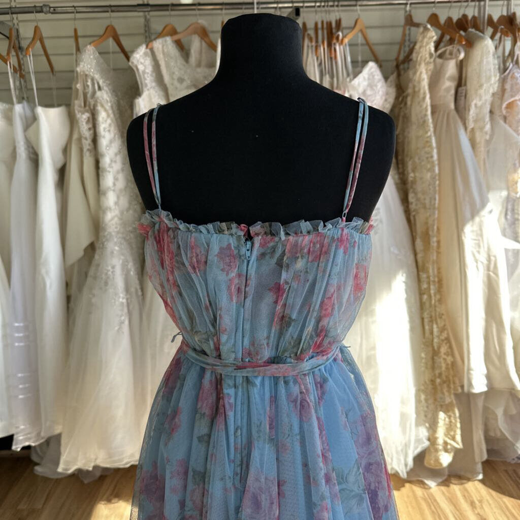 City Studio Blue/ Pink Floral Tulle Long Formal Dress 13/14