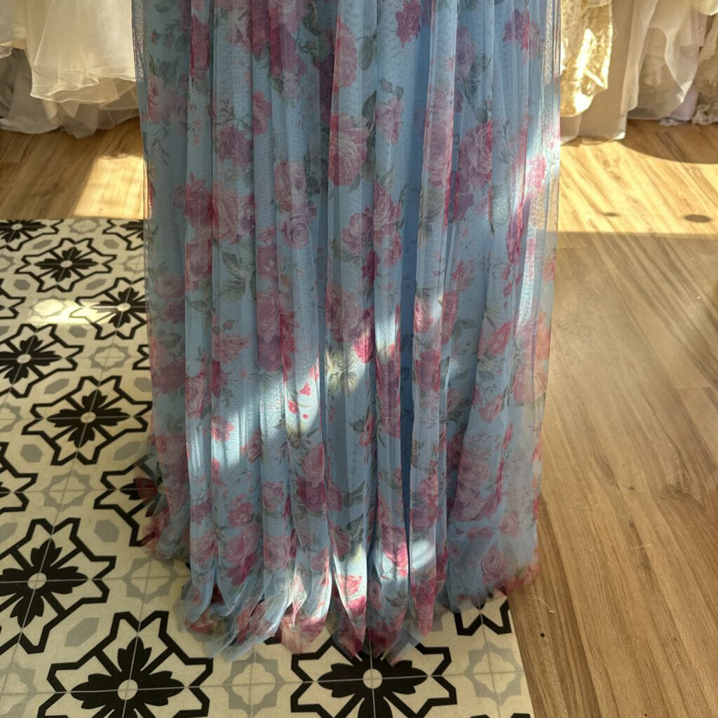 City Studio Blue/ Pink Floral Tulle Long Formal Dress 13/14