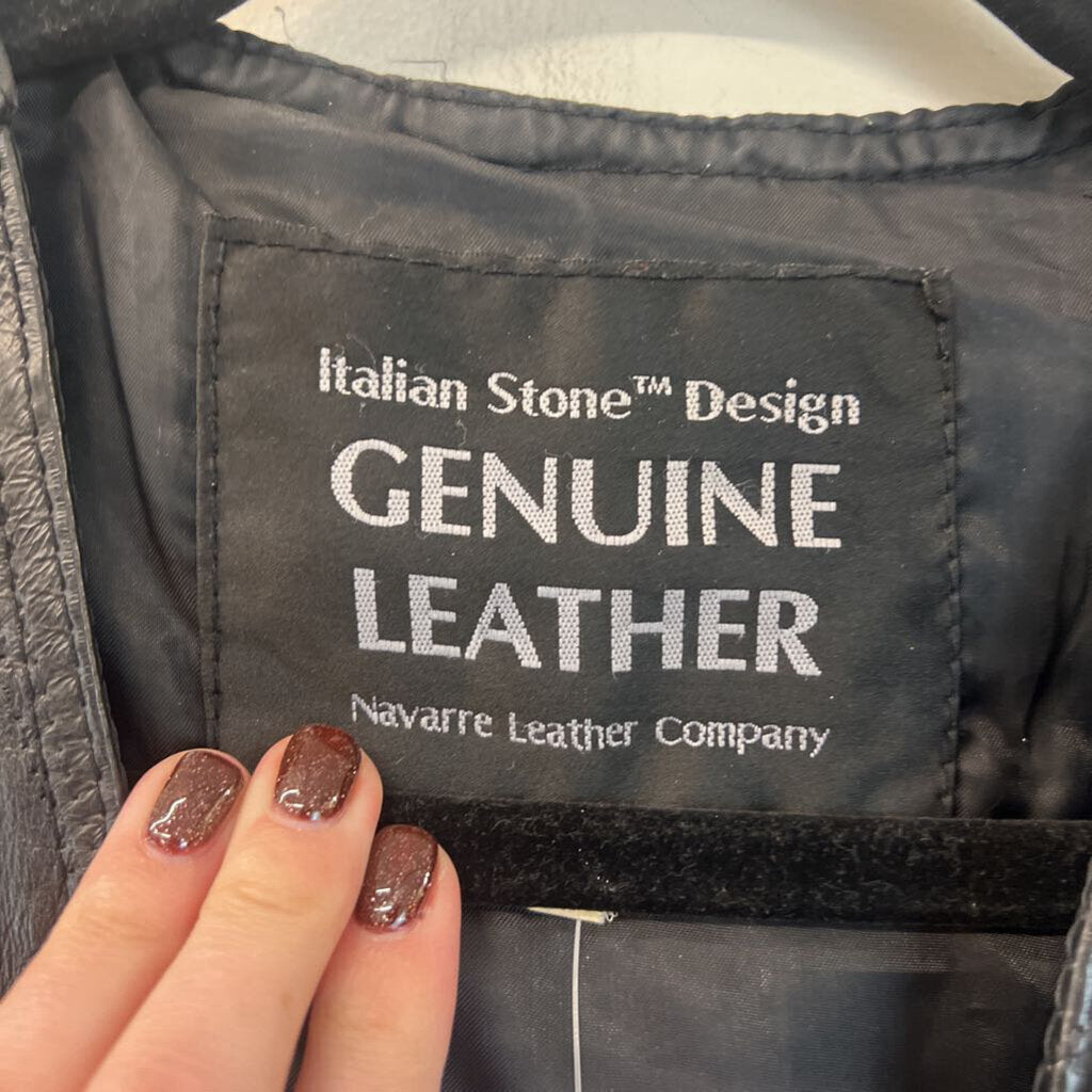 Italian Stone Design Genuine Leather Black Vest Medium