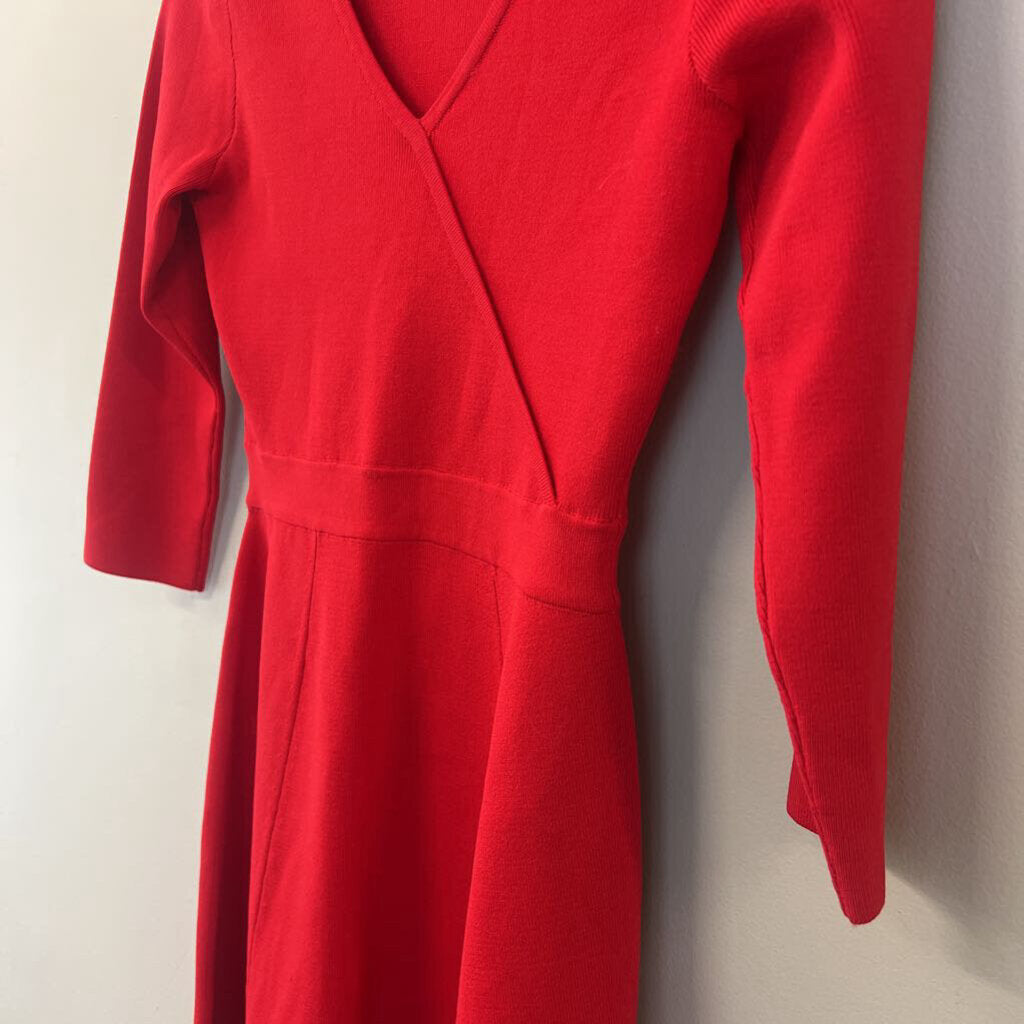 Reiss Red Fit and Flare 3/4 Sleeve Dress 4