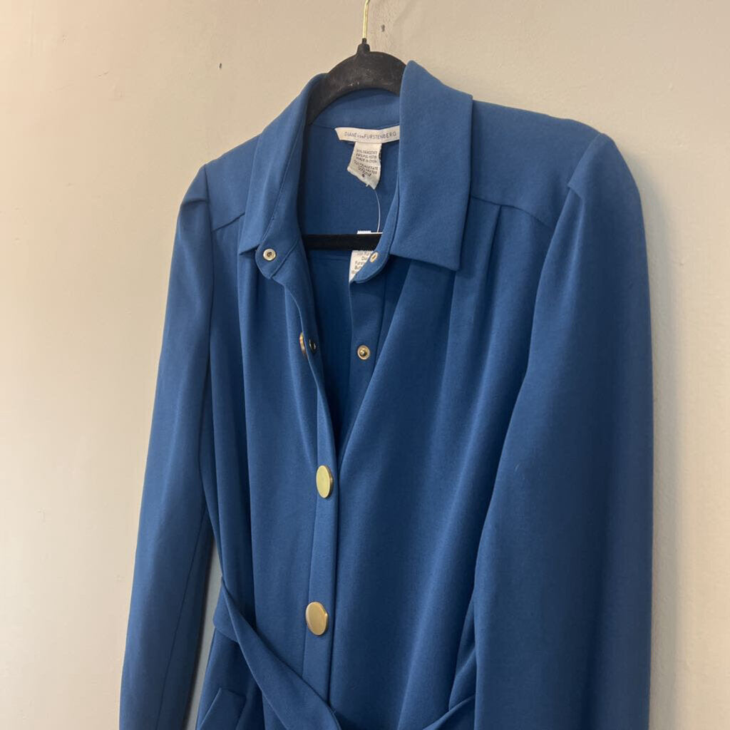 Diane von Furstenberg Blue Button Down Tie Waist Dress 6