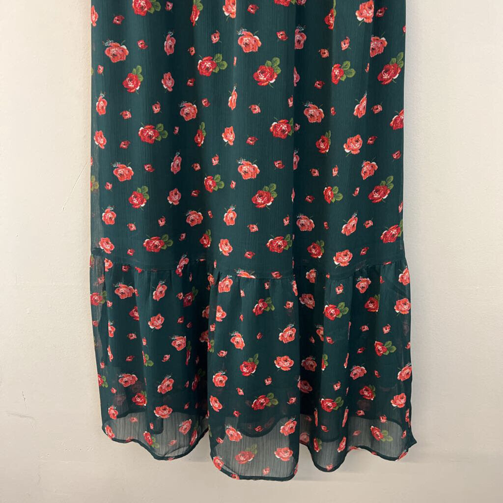 Loft Green/ Red Flower Print Maxi Dress 6