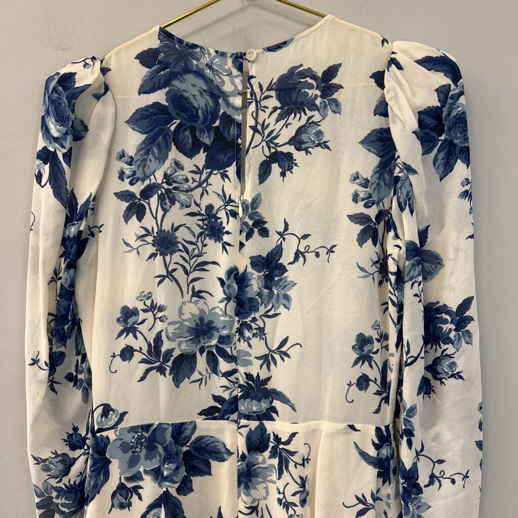 Reformation White/ Blue Flower Print Long Sleeve Dress 4