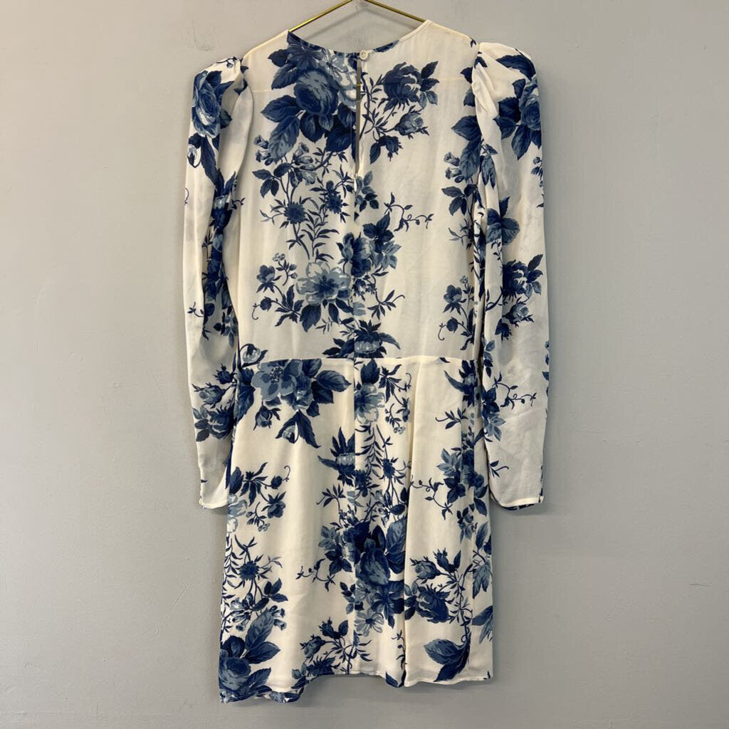 Reformation White/ Blue Flower Print Long Sleeve Dress 4