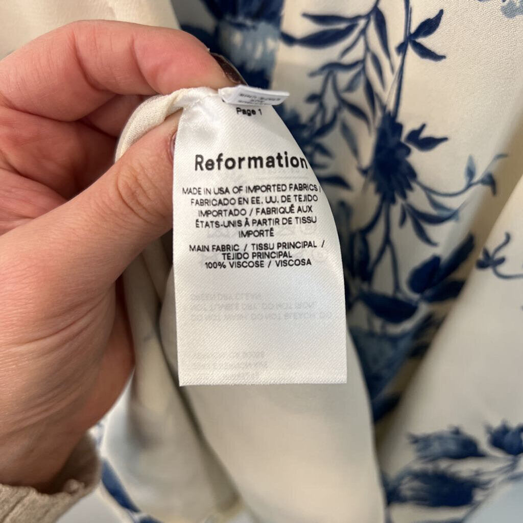 Reformation White/ Blue Flower Print Long Sleeve Dress 4