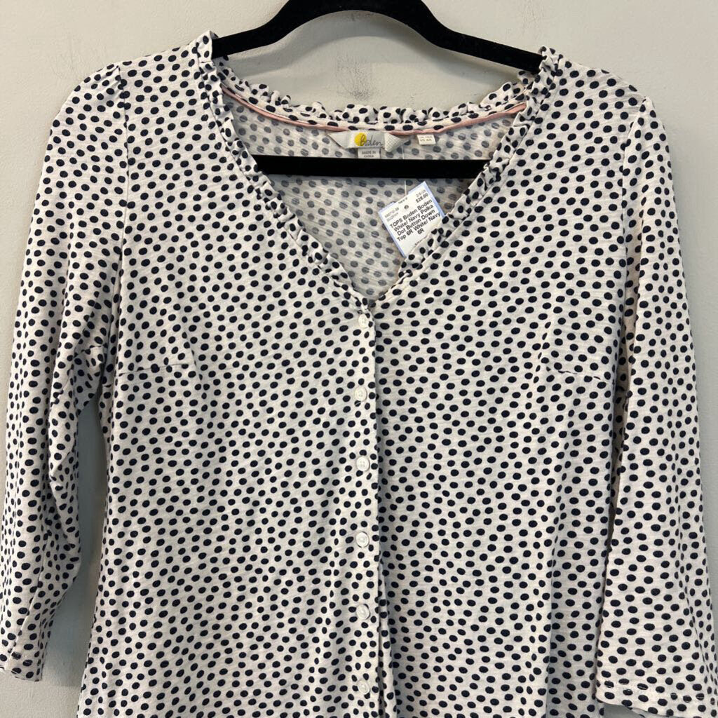 Boden White/ Navy Polka Dot Button Down Top 6R