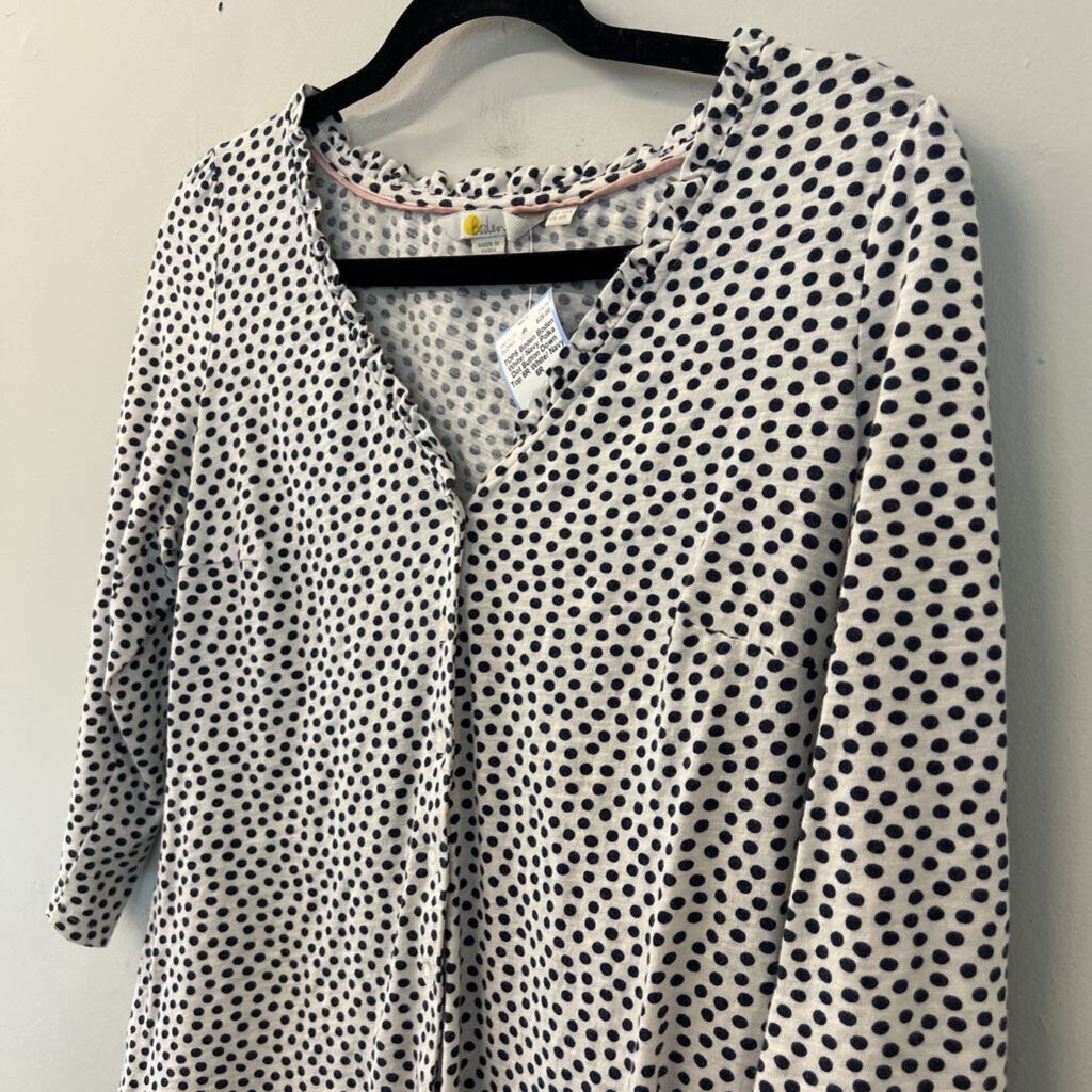 Boden White/ Navy Polka Dot Button Down Top 6R