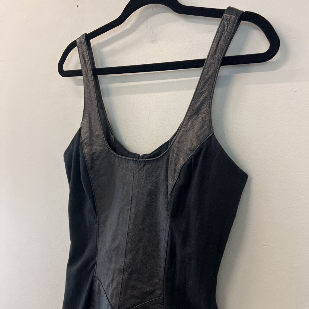 Wilsons Black Leather Fabric Sides Sleeveless Dress Small