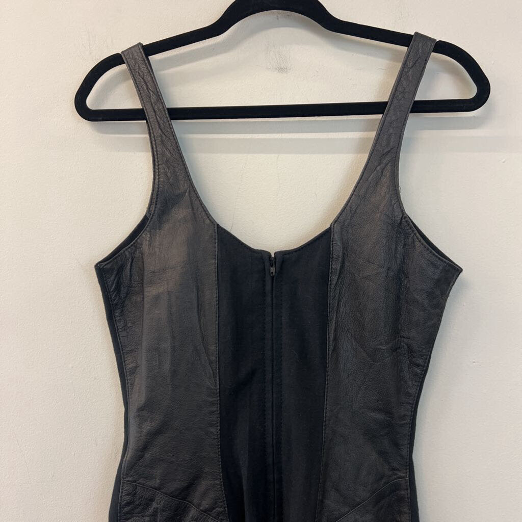 Wilsons Black Leather Fabric Sides Sleeveless Dress Small