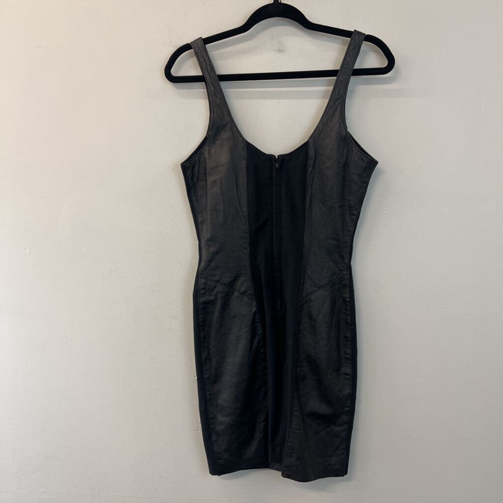 Wilsons Black Leather Fabric Sides Sleeveless Dress Small